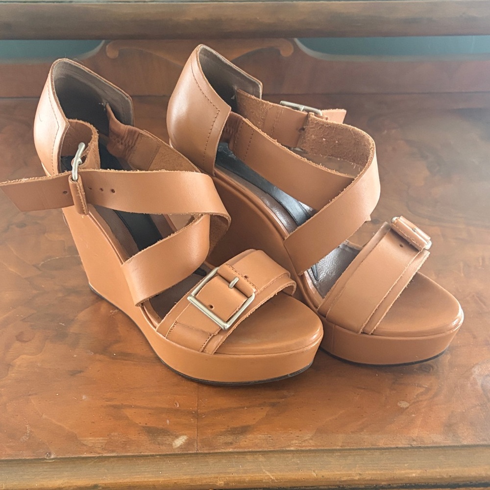 Marni Women’s Tan Wedge Sandals with Buckle Straps